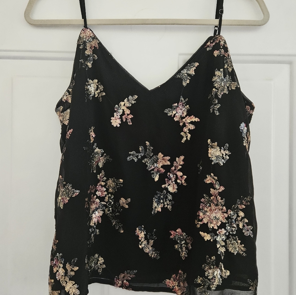 Floral Sequined Black Camisole Top